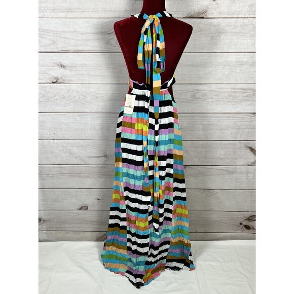 NWT Mara Hoffman Sleeveless Wrap Halter Striped Multicolor Maxi Dress Sz 4 - Picture 5 of 16